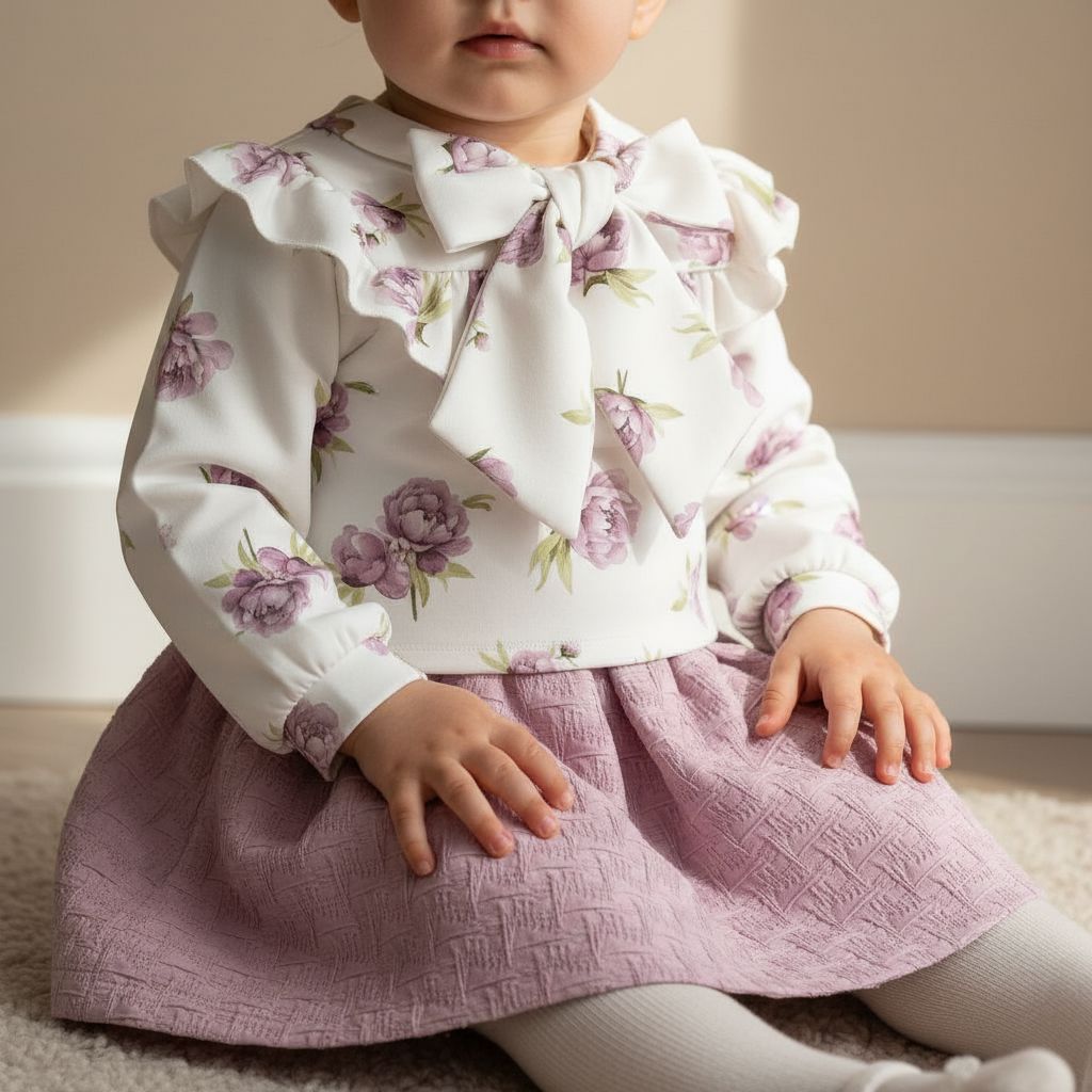Floral Bow Top and Skirt Set (1-4 Years) girls outfit My Liz