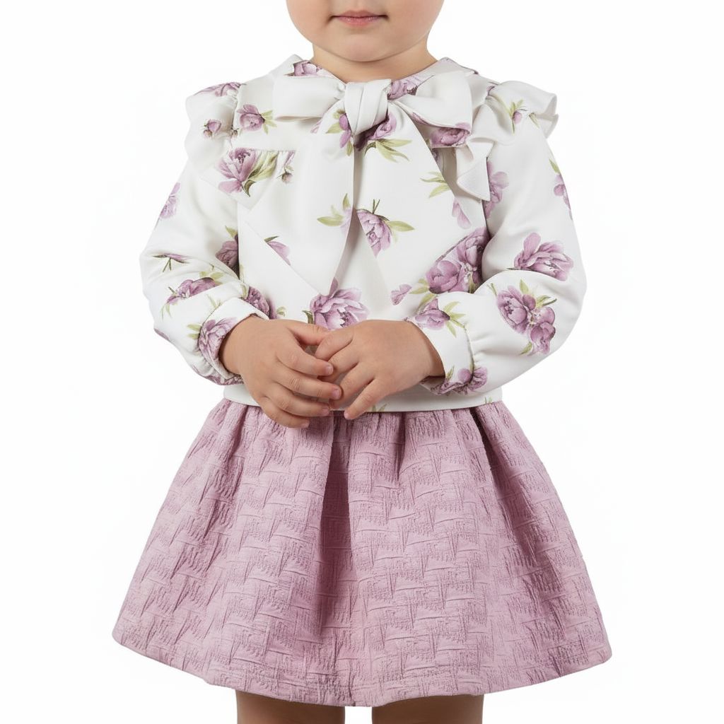 Floral Bow Top and Skirt Set (1-4 Years) girls outfit My Liz