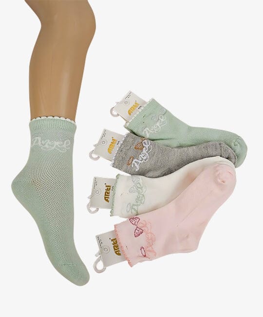 White / Pink / Grey / Green Sage - Cotton Socks with A Delicate Design General ARTİ
