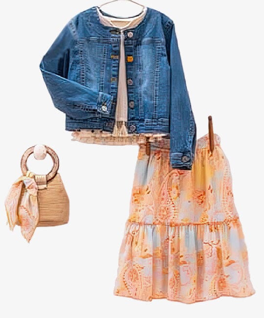 Jeans Jacket Top & Colorful Skirt 4 Piece Girls Set KIDS WEAR Mialia