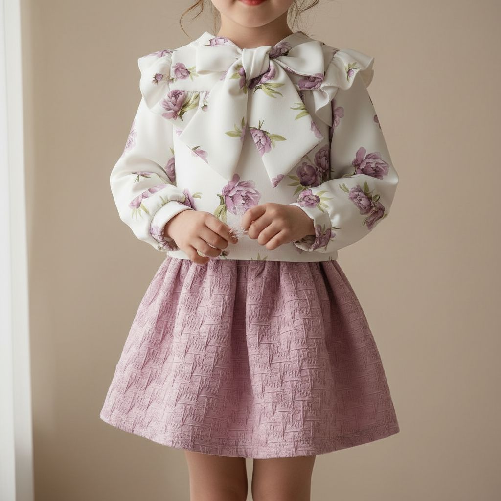 Floral Bow Top and Skirt Set (1-4 Years) girls outfit My Liz
