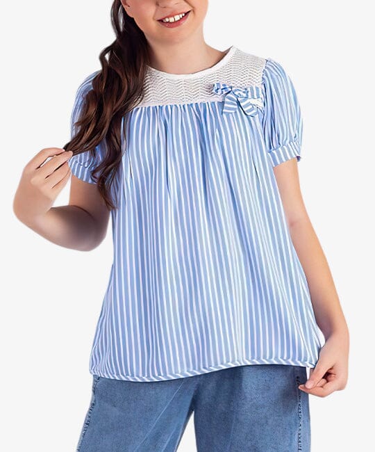 Blue Stripe Short Sleeve Blouse KIDS WEAR PAFIM