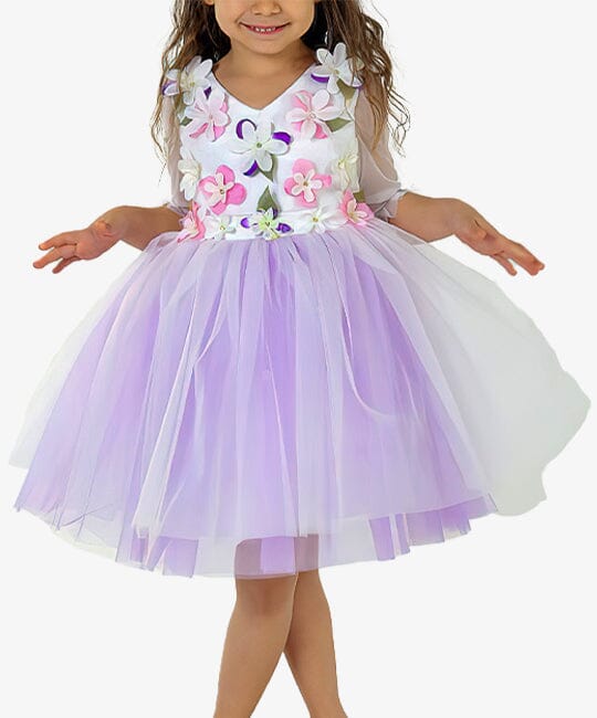 Girls Flowers Party Dress - Purple Party Dress B Group Helenakids