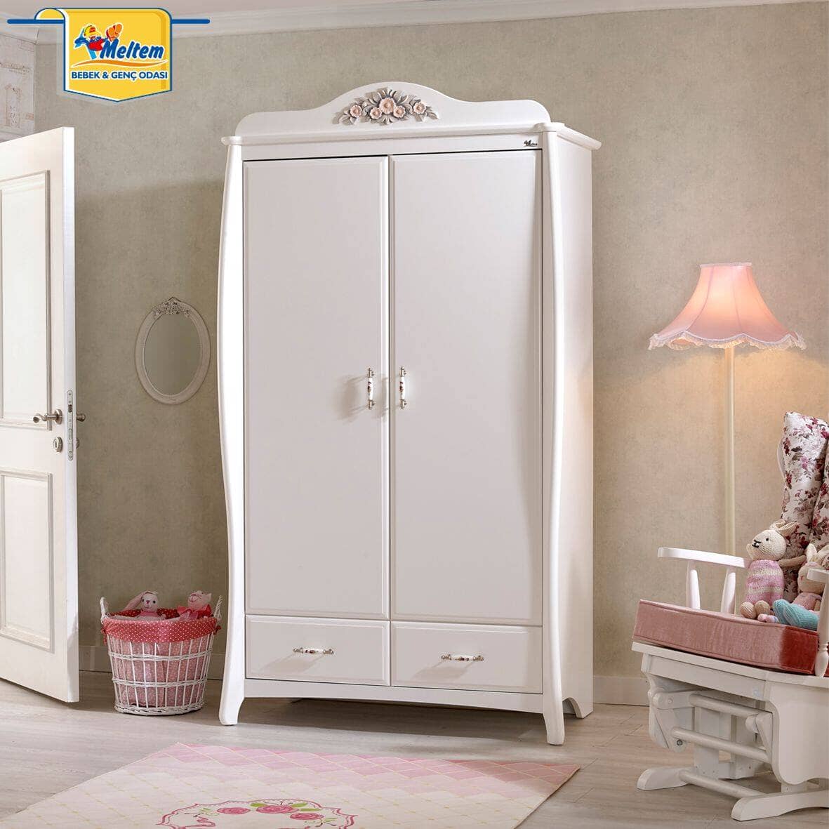 Prestige Two Door Girl's Room Wardrobe White Wardrobe MELTEM SMART