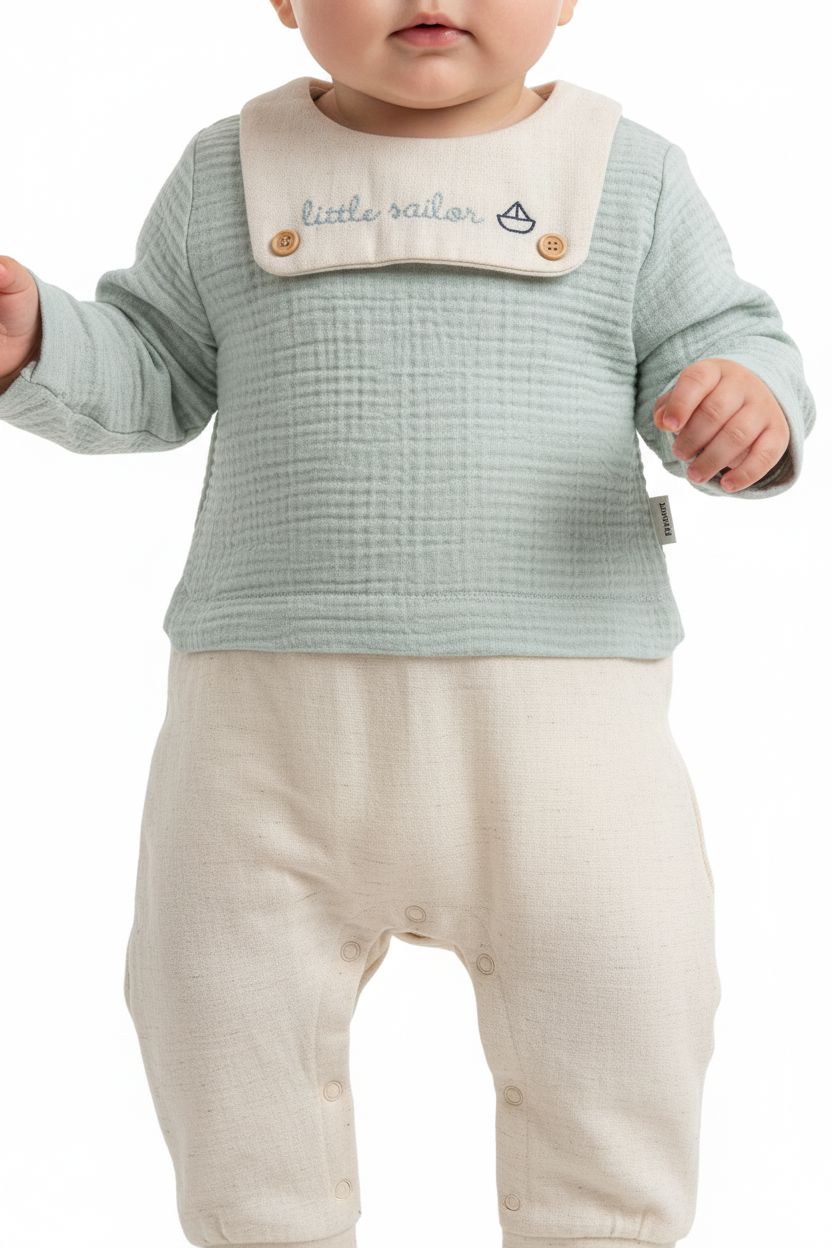 Textured Baby Romper with Sailor Collar Baby Rompers TONGS