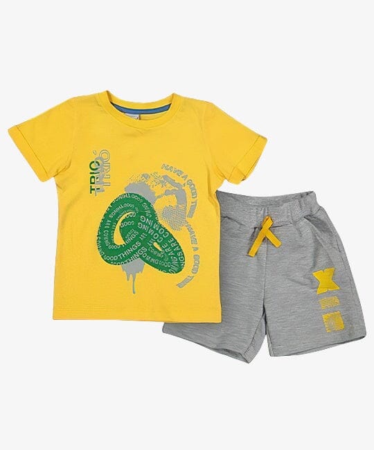 Yellow Interlocking Circles Short Pyjama Boys Homewear Trio
