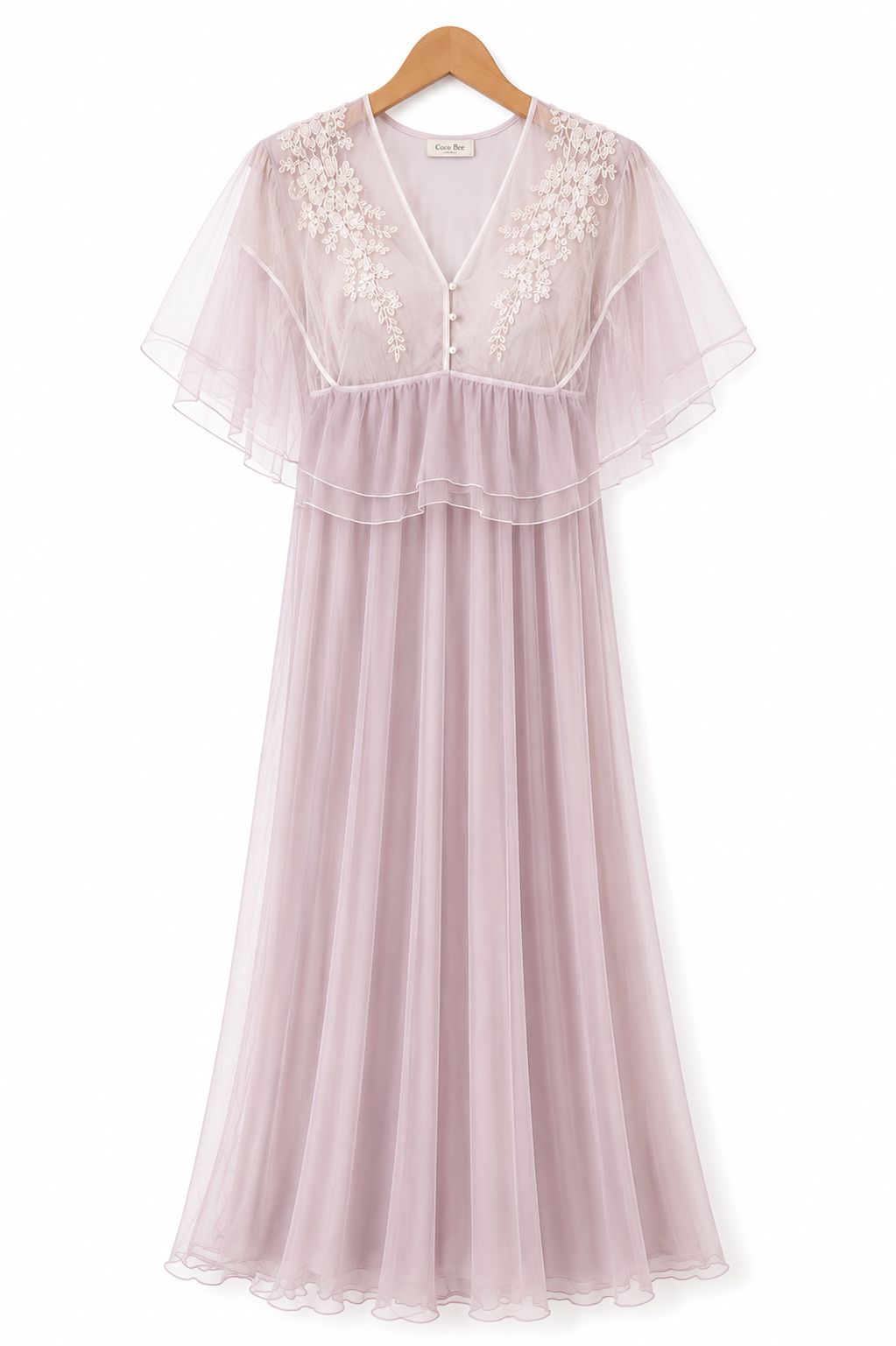 Embroidered Chiffon Overlay Nightgown Coco Box