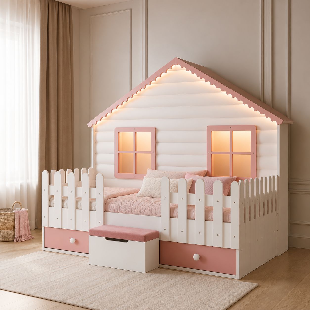 Premium Montessori House Bed with Storage & LED Lighting baby nursery room Meltemkids