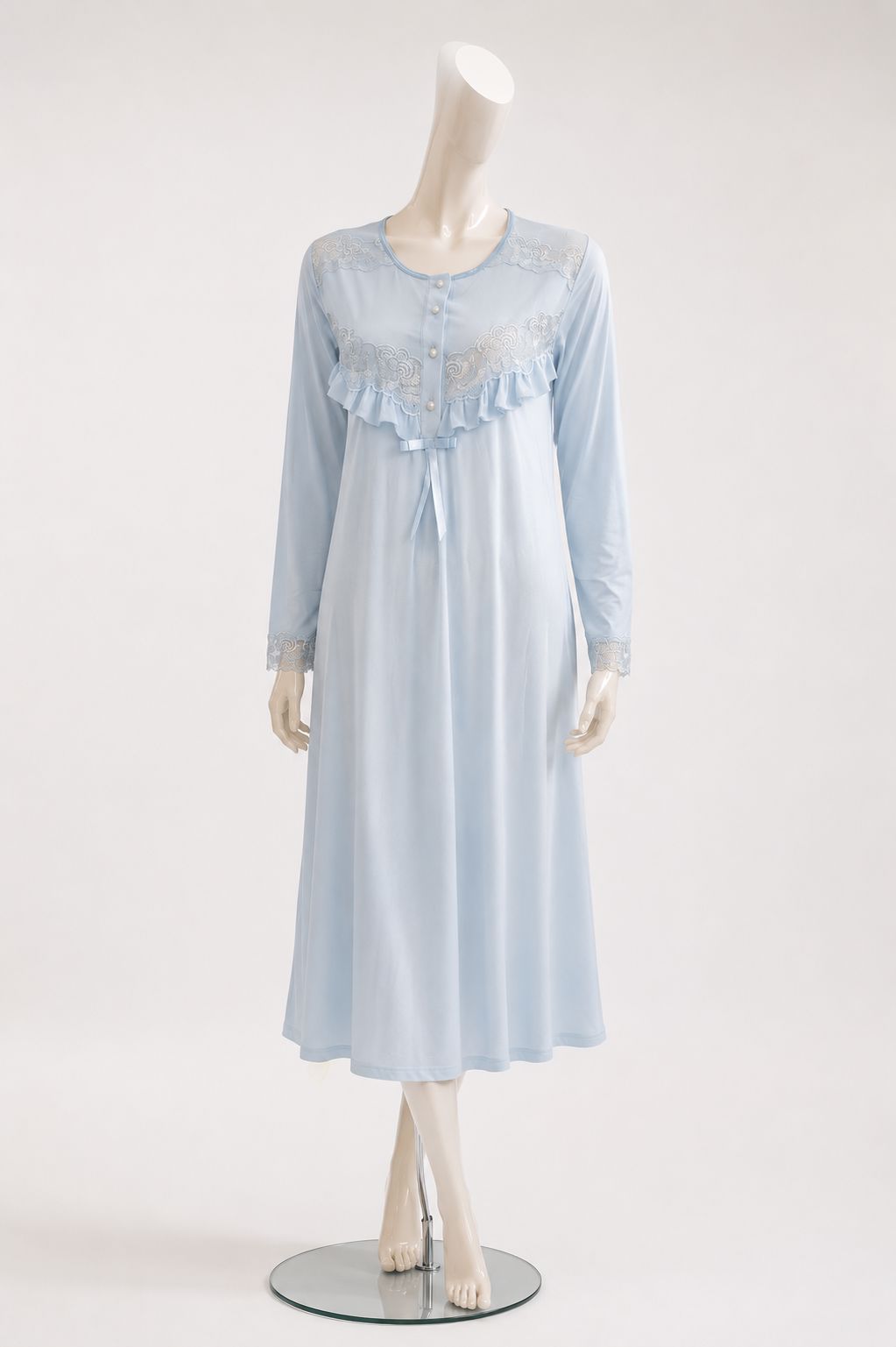 Lace-Trim Maternity & Nursing Nightdress - Light Blue Xses