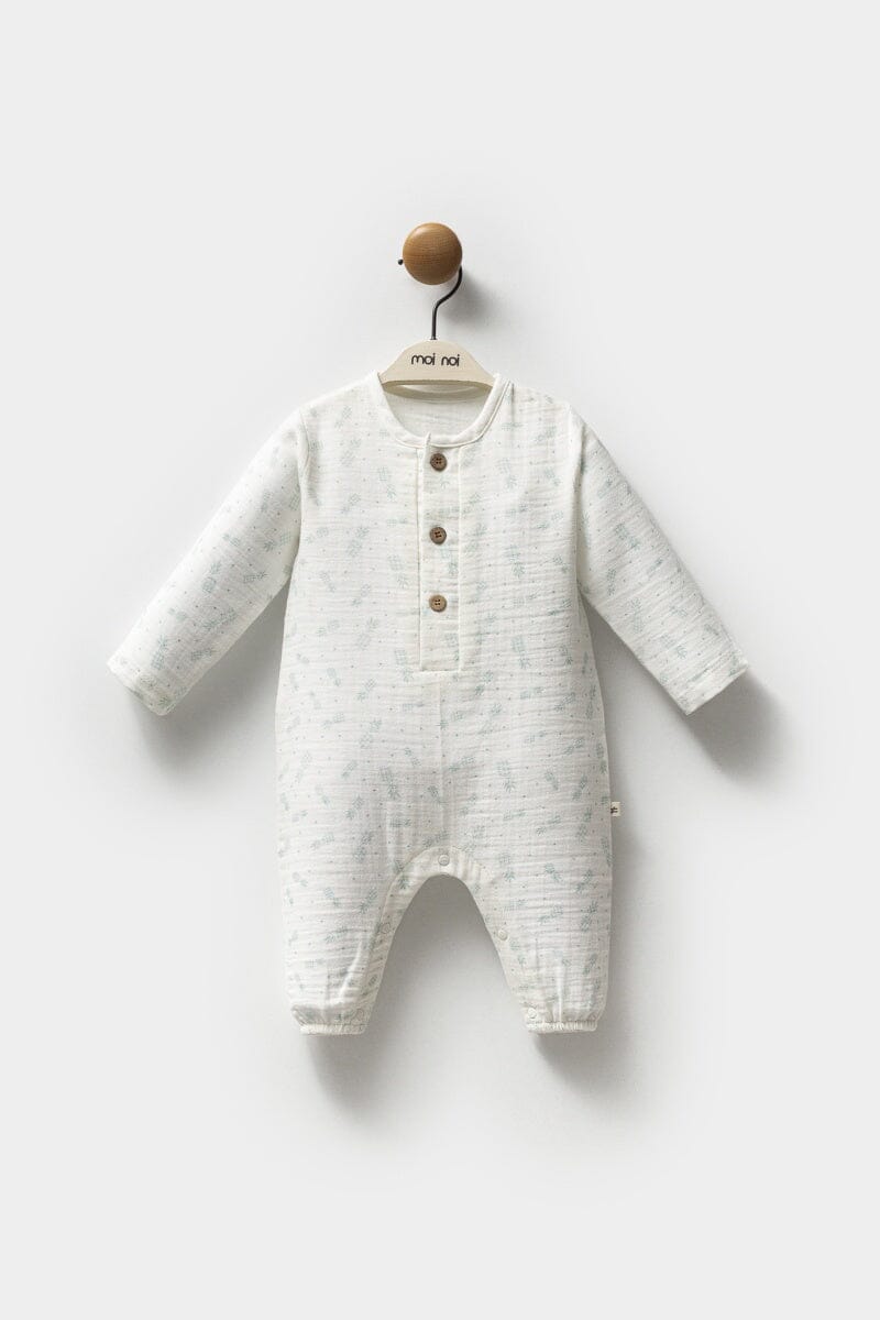 White Muslin Baby Boy Romper with Button Detail Baby Romper Moi Noi