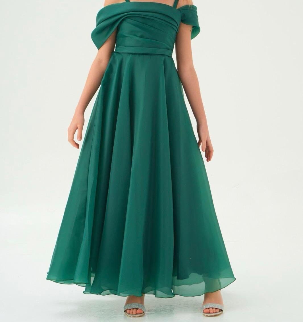 Mystic Green Off-Shoulder Dress for Teens General MISS HELIN'A