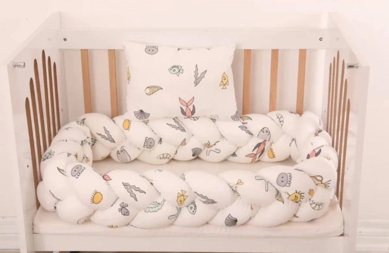 Multicolored Braided Crib Bumper with Mixed Prints Baby Bedding Set BABYKONFOR