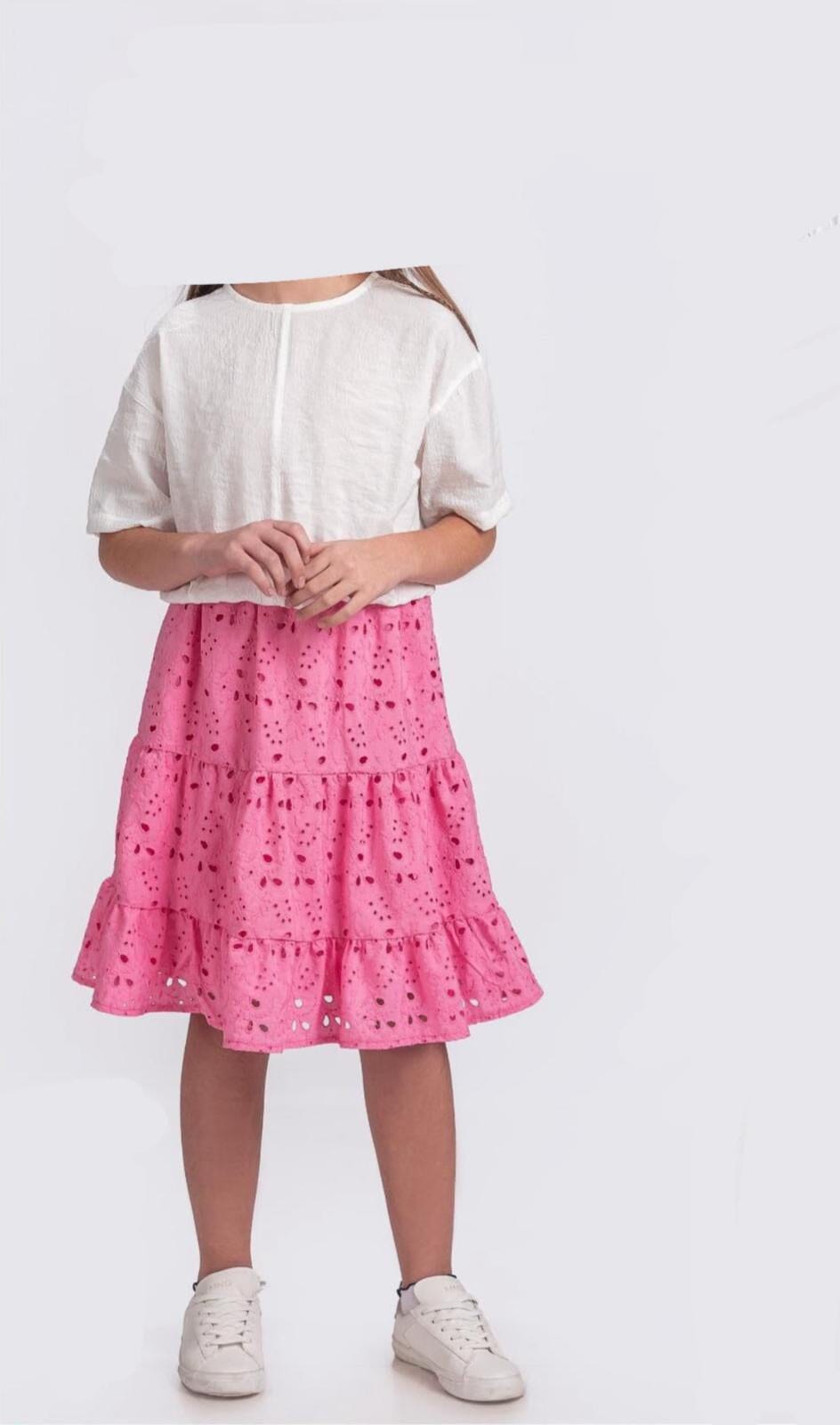Sweet & Stylish White Top with Pink Tiers Skirt girls outfit PAFIM