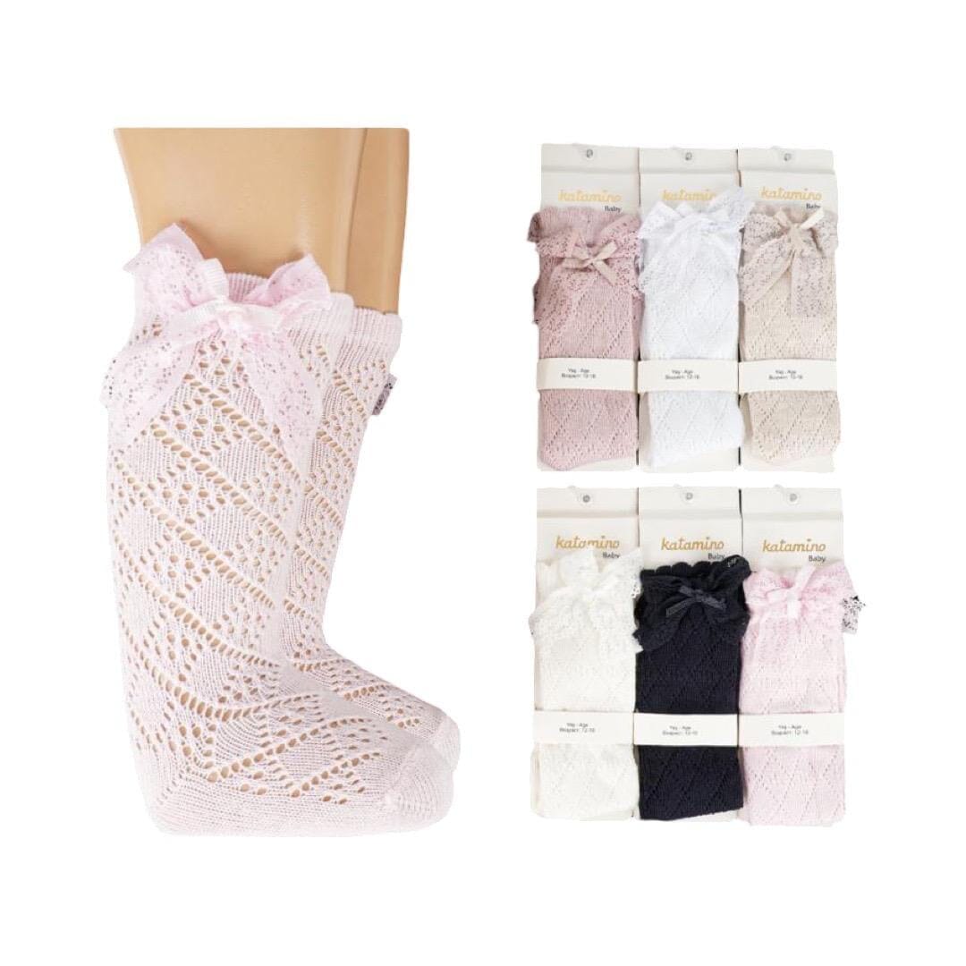 Girls Lace Knee-High Socks with Ruffle Trim Socks KATAMİNO
