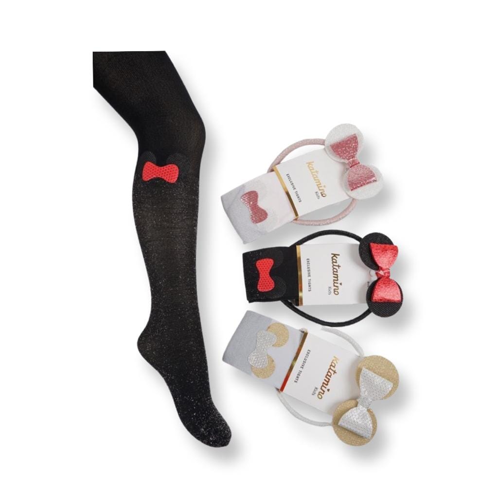Cute Bow Girls Tights & Hairband Set General KATAMİNO