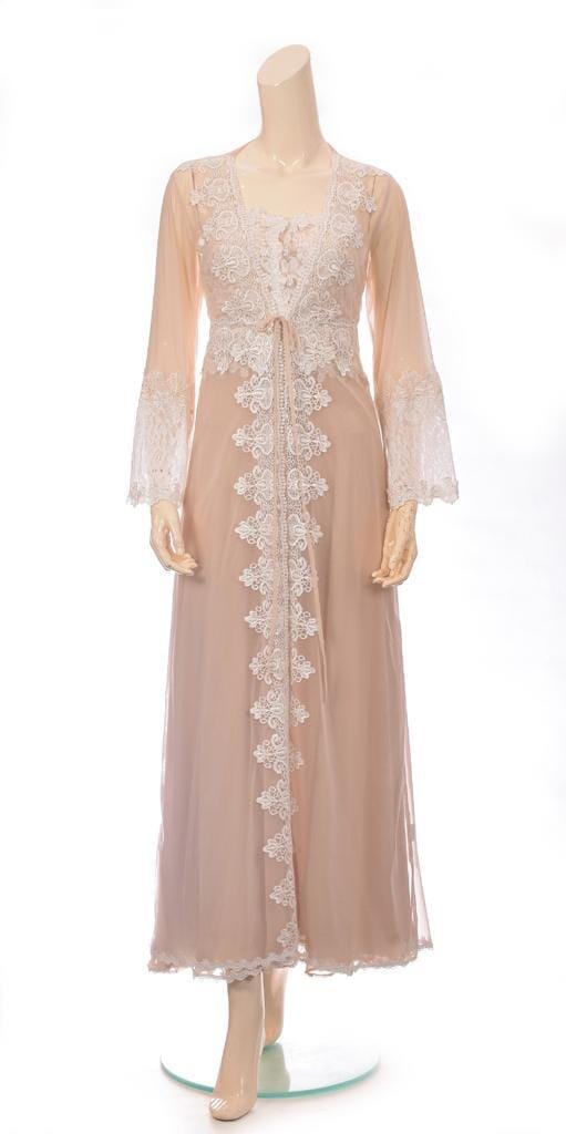 “Luxury Robe Nighty Set-Off White Bridal 2 Piece Long set Coco Box