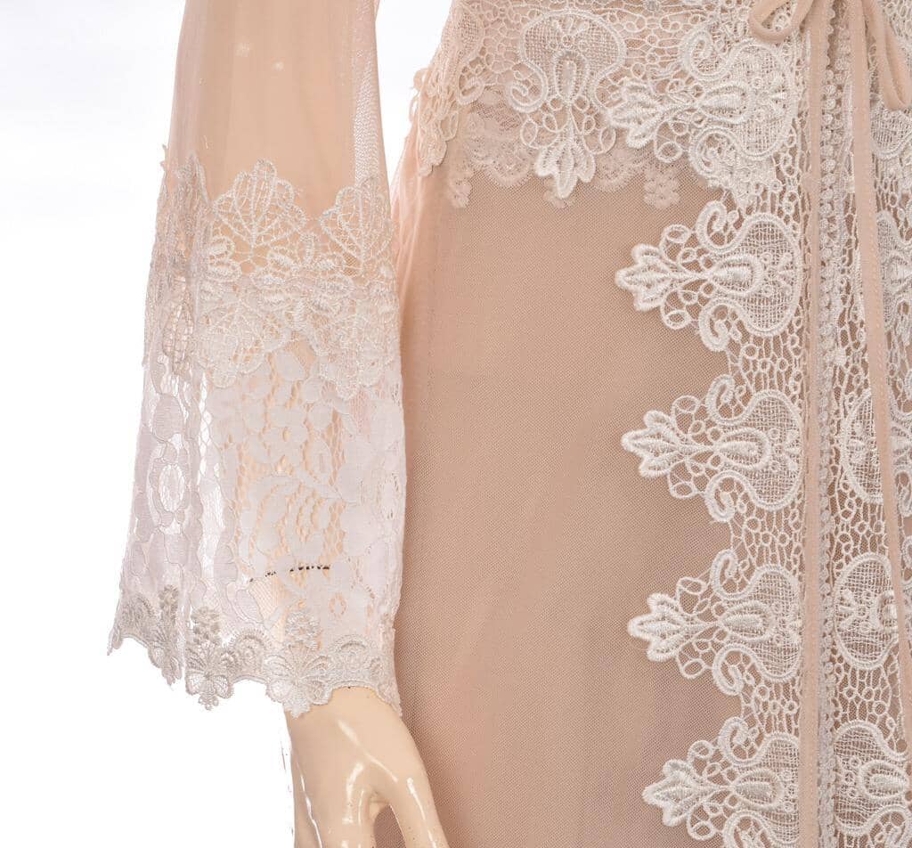 “Luxury Robe Nighty Set-Off White Bridal 2 Piece Long set Coco Box
