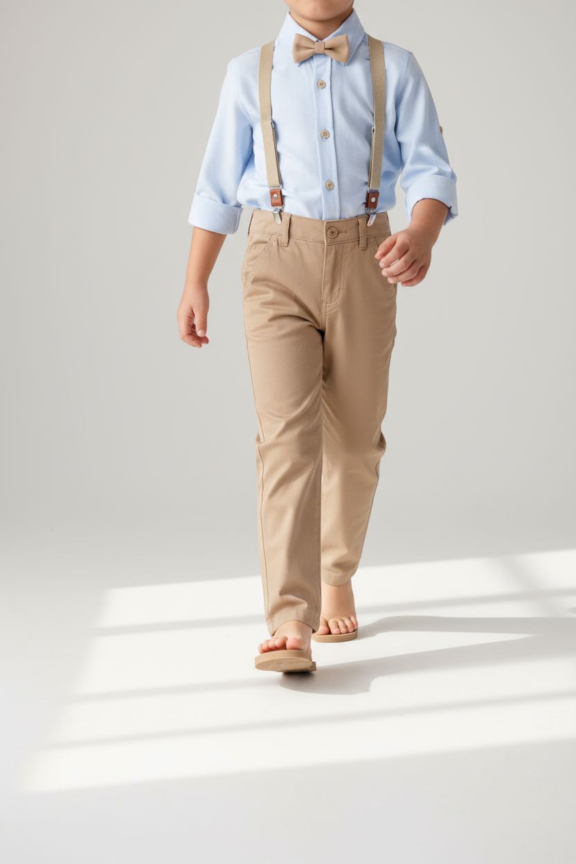 2-Piece Light Blue Bow Tie Shirt and Chinos Set (2-5 Yrs) Boys Formal Set Togi