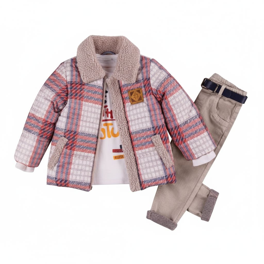 Boys 3-Piece Winter Outfit with Quilted Jacket, Shirt and Trousers General bombili