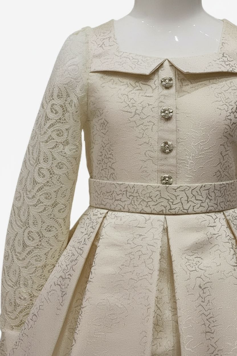 Cream Lace Collar Dress with Pleated Skirt (6-11yrs) DRESS Himms
