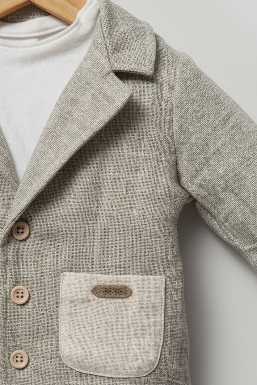 Sage Green 3-Piece Baby Boy Summer Set - Blazer & Trousers baby boy outfit TONGS