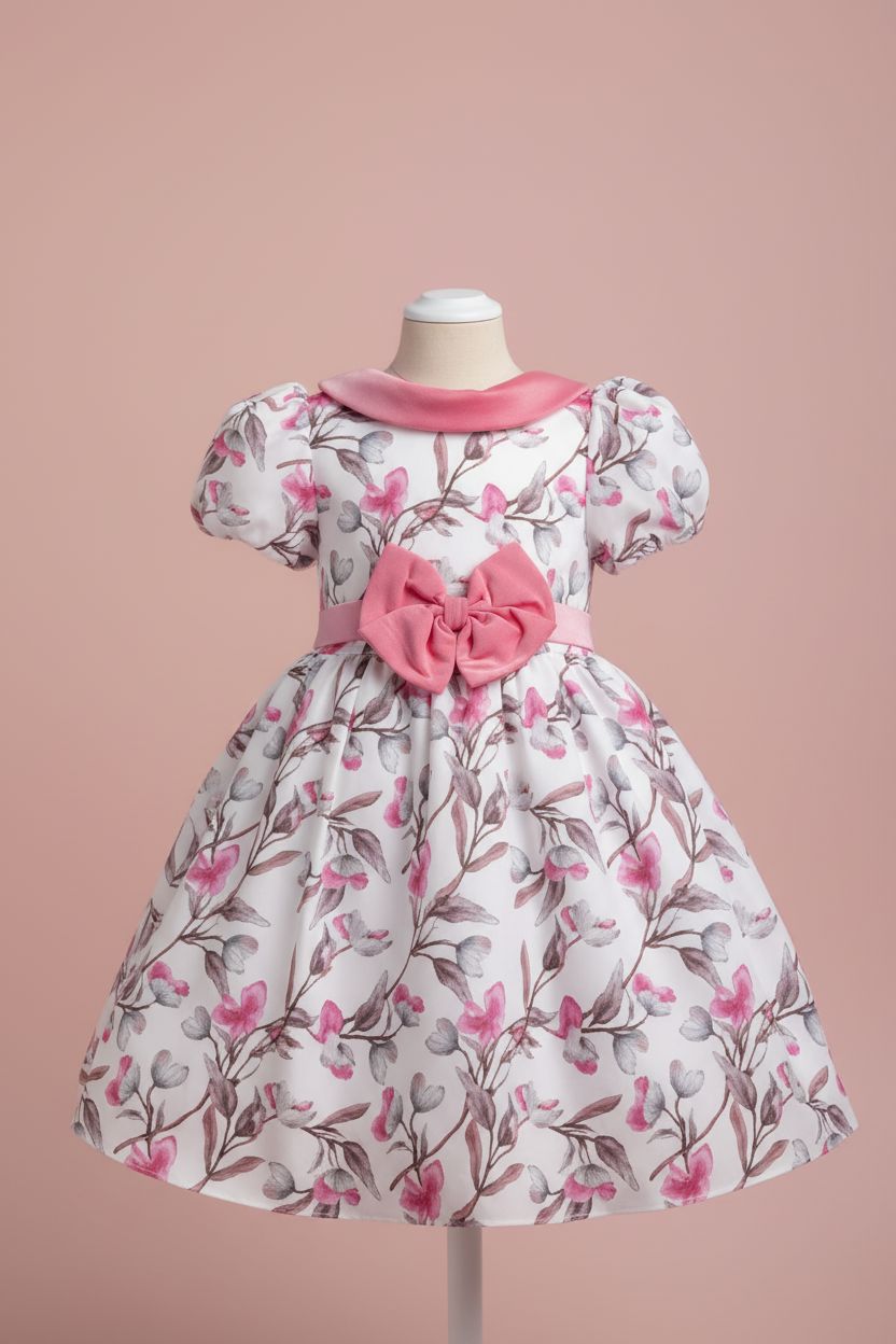 Satin Floral Garden Dress - Fuchsia Trim (2-7yrs) DRESS Himms