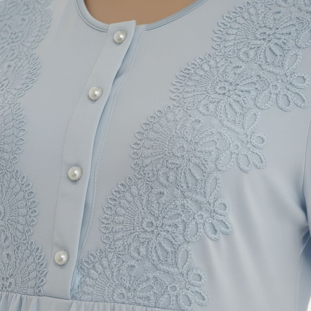 Lace-Detail 3-Piece Maternity & Nursing Pajama Set - Light Blue pajama Xses