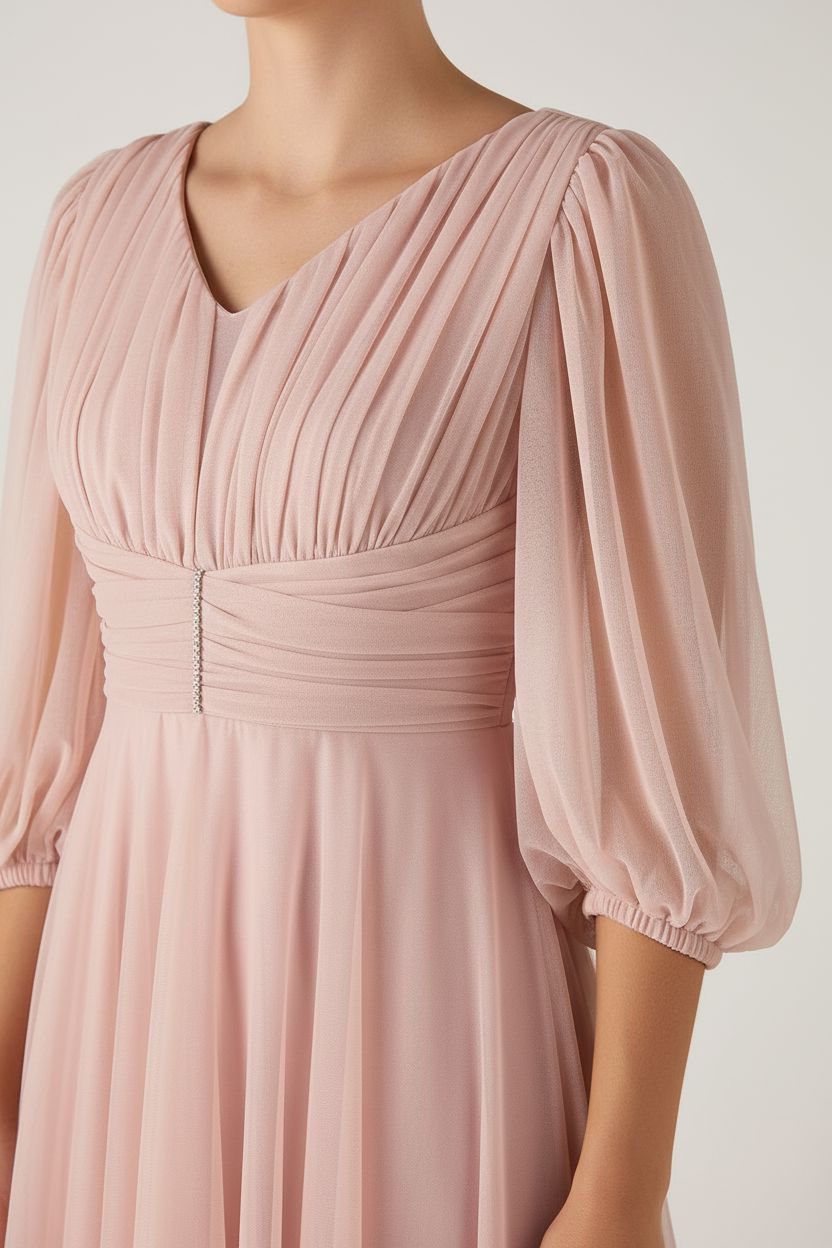 Pink Pleated Bodice Maxi Dress with Flowing Skirt for Teens Teens party Dress MISS HELIN'A