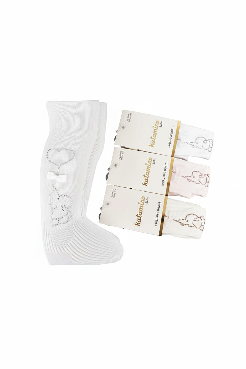 Charming Baby Tights with Rhinestone Heart Design Socks KATAMİNO