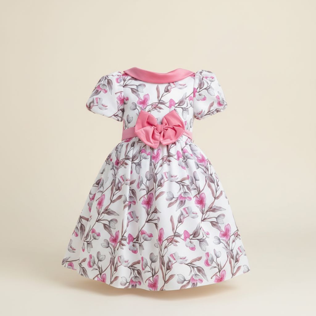 Satin Floral Garden Dress - Fuchsia Trim (2-7yrs) DRESS Himms