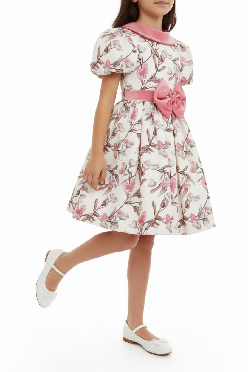 Satin Floral Garden Dress - Fuchsia Trim (2-7yrs) DRESS Himms