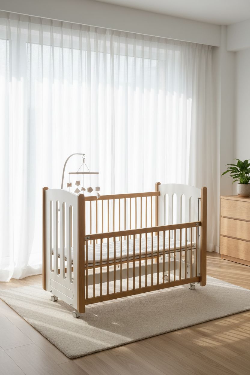 Mia Bedside Crib with Mattress - Natural White Baby Crib Meltem Kids