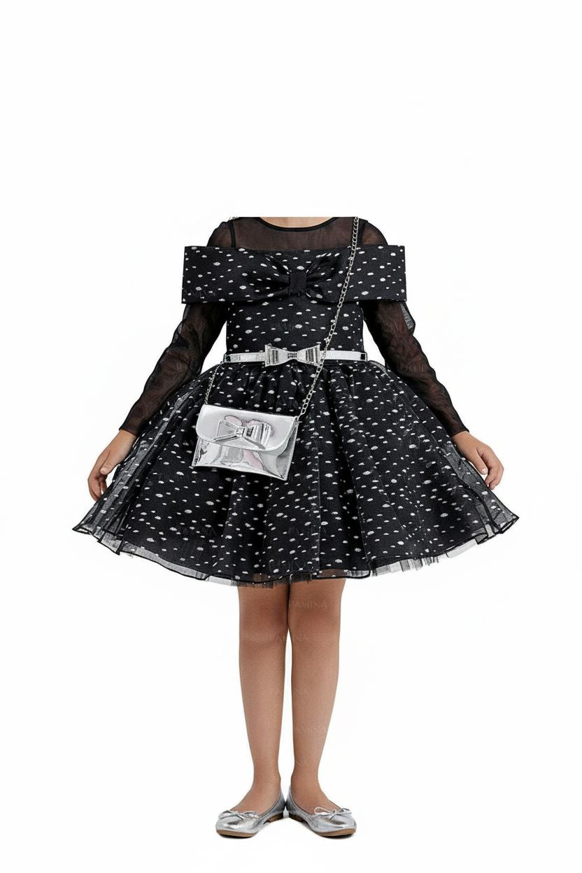 Black Polka Dot Mesh Dress (3-7yrs) DRESS Pamina Princess