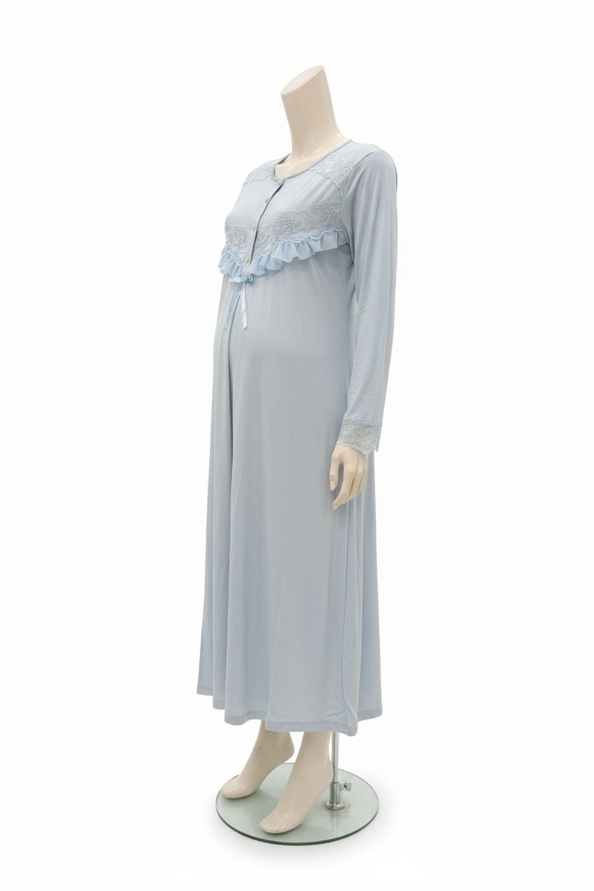 Lace-Trim Maternity & Nursing Nightdress - Light Blue maternity sleepwear Xses