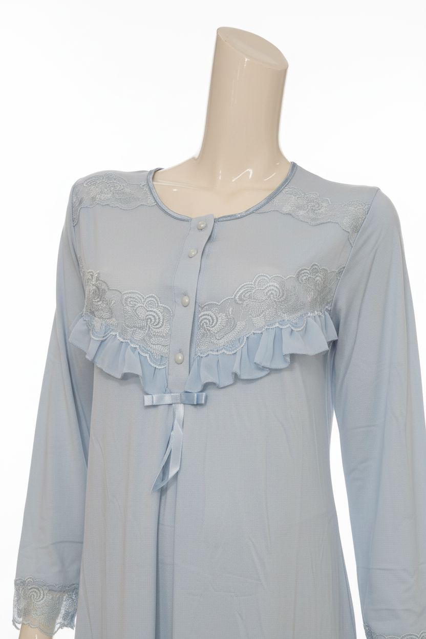 Lace-Trim Maternity & Nursing Nightdress - Light Blue maternity sleepwear Xses