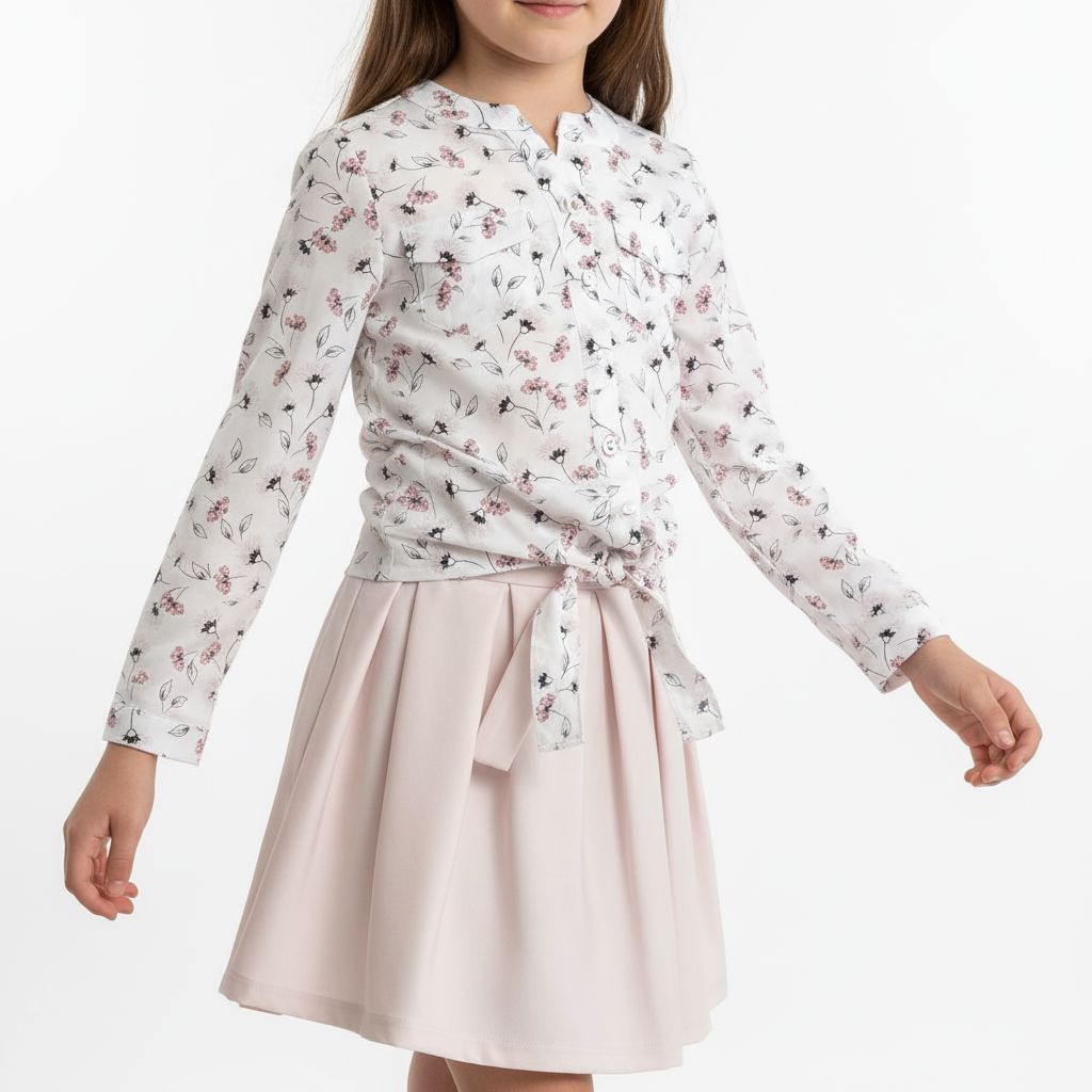 Botanical Print Blouse with Pudra A-Line Skirt (7-12yrs) skirt set Himms