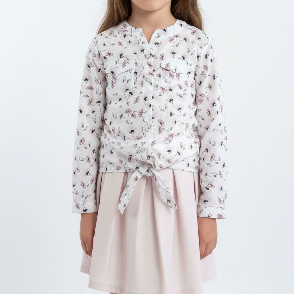 Botanical Print Blouse with Pudra A-Line Skirt (7-12yrs) skirt set Himms