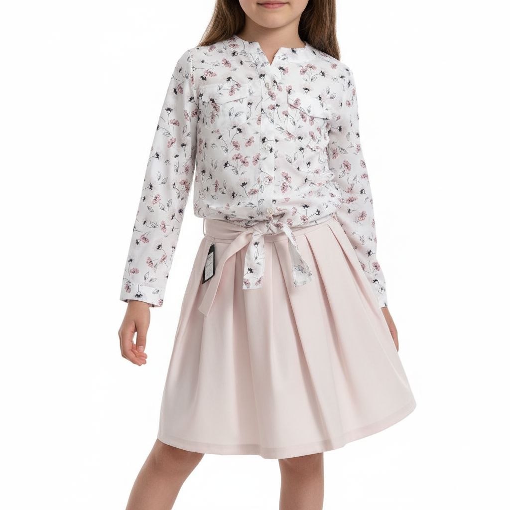 Botanical Print Blouse with Pudra A-Line Skirt (7-12yrs) skirt set Himms