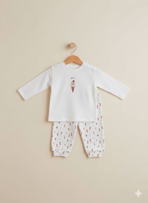 Ice Cream Print Pajama Set - White baby pajama kidaxi