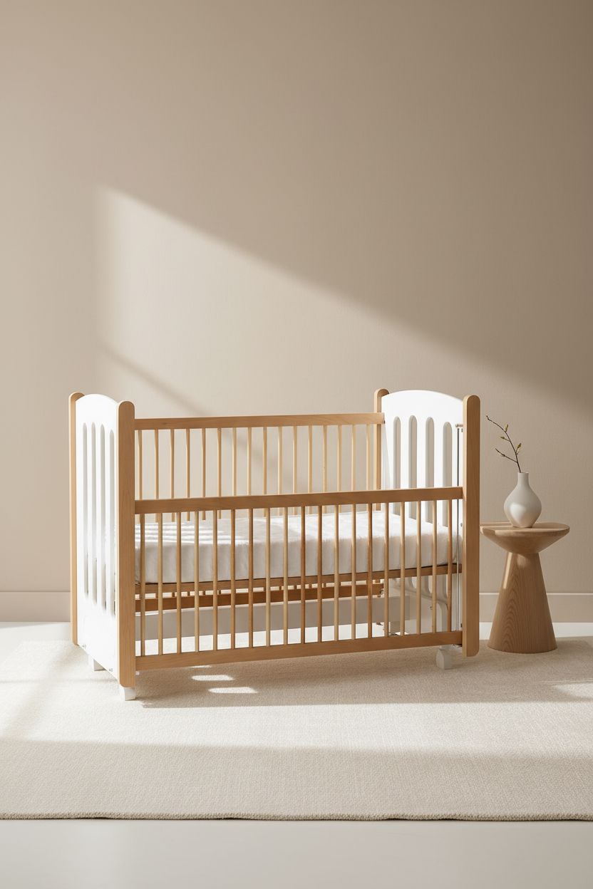 Mia Bedside Crib with Mattress - Natural White Baby Crib Meltem Kids