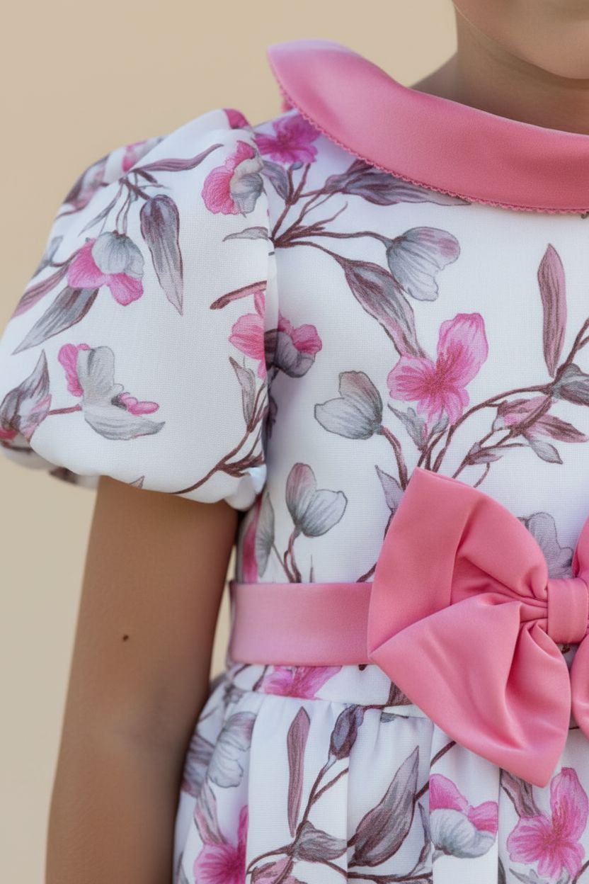 Satin Floral Garden Dress - Fuchsia Trim (2-7yrs) DRESS Himms