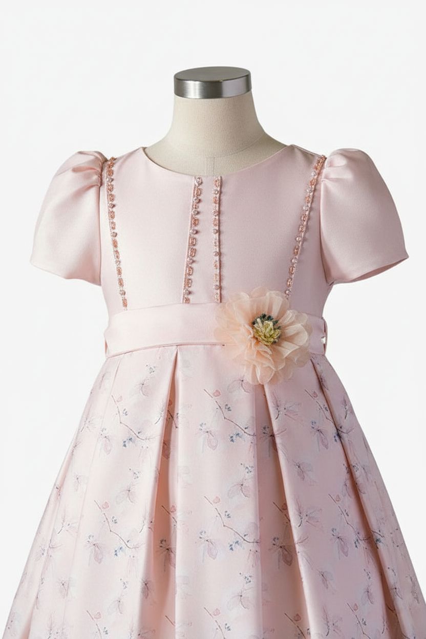 Pink Floral Satin Dress (2-12yrs) Fashion Himms