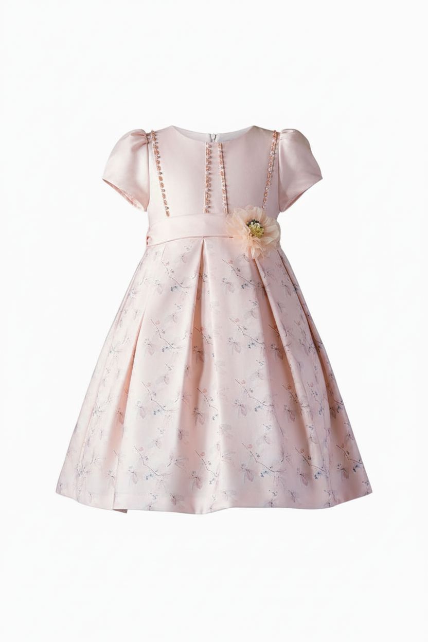 Pink Floral Satin Dress (2-12yrs) Fashion Himms