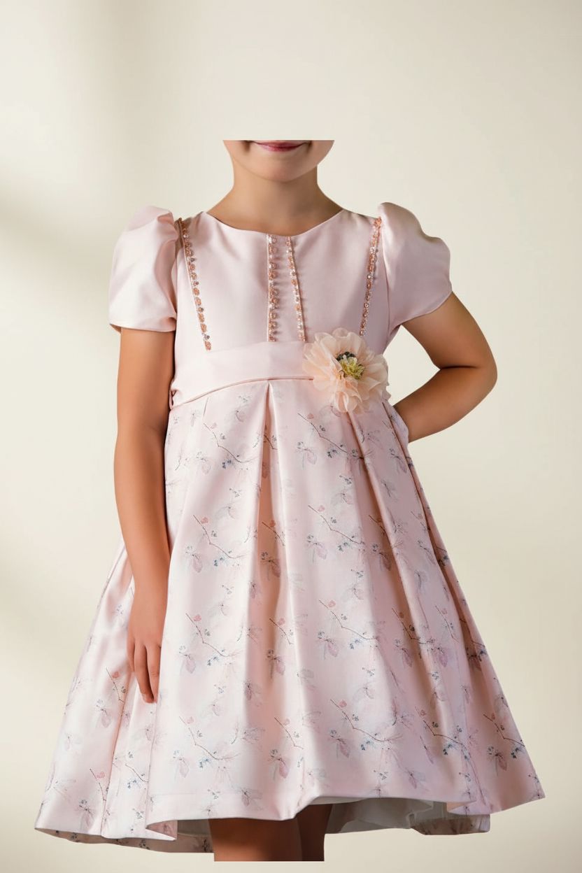 Pink Floral Satin Dress (2-12yrs) Fashion Himms