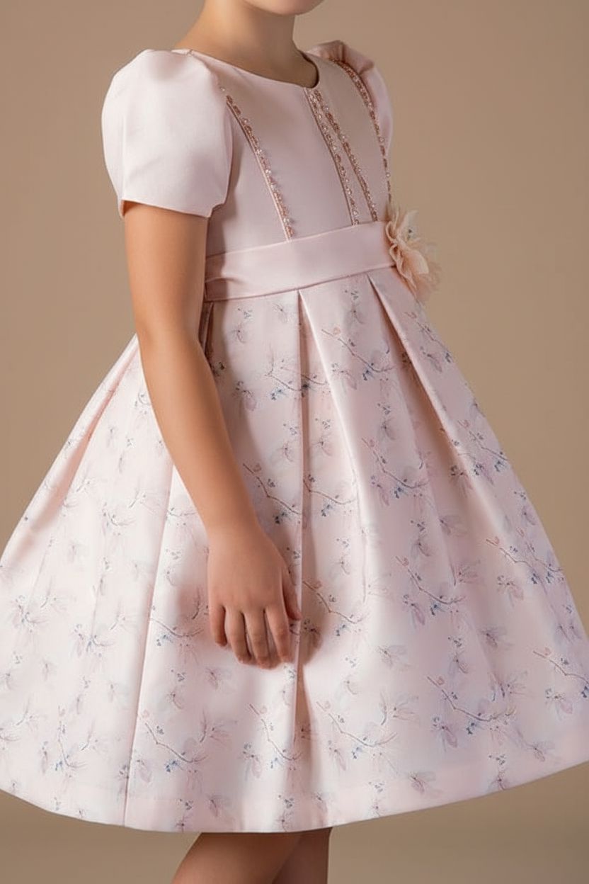 Pink Floral Satin Dress (2-12yrs) Fashion Himms