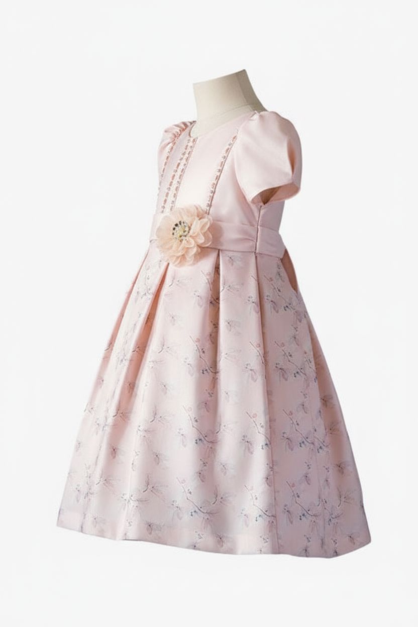 Pink Floral Satin Dress (2-12yrs) Fashion Himms