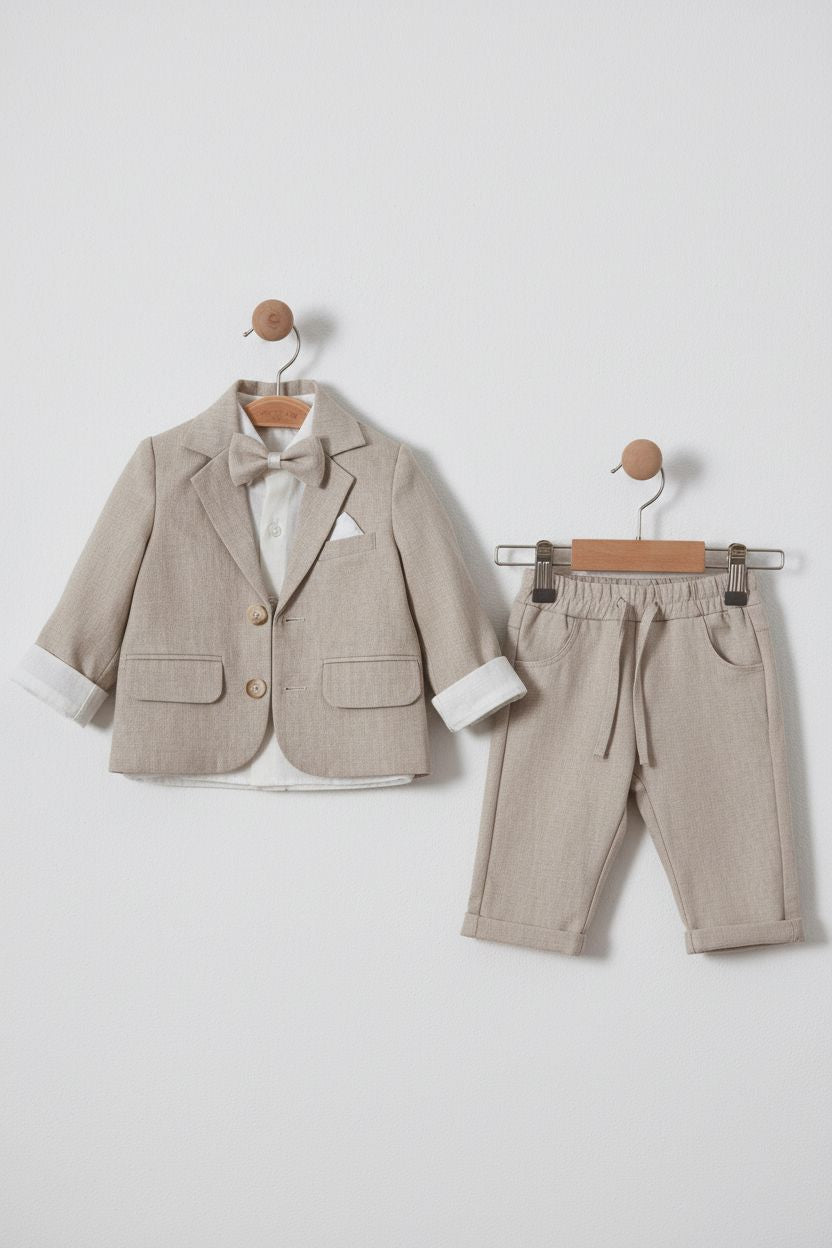 Baby Boy Beige Linen Blazer Set baby boy outfit concept kids