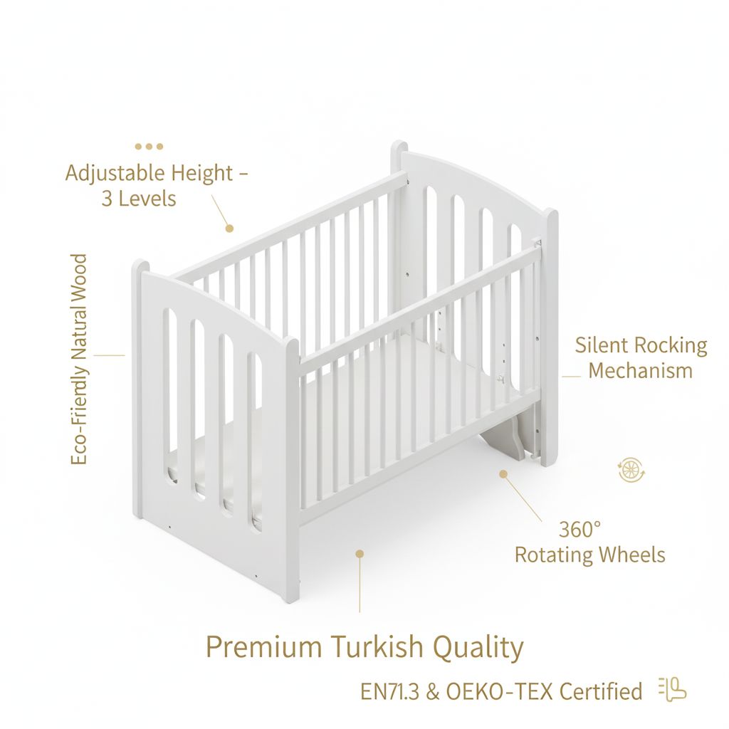 MeltemKids Mia Co-Sleeper Wooden Rocking Cradle 60x120 cm baby crib Meltem Kids