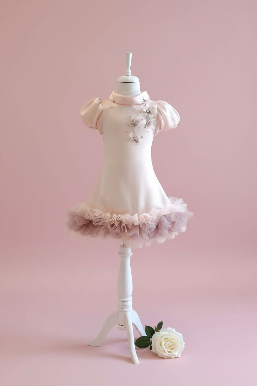 Salmon Pink Peter Pan Collar Satin Dress (4-8 Years) girls dress Elnora