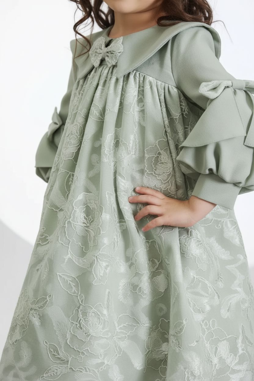 Girls' Embroidered Dress with Bow Detail (3-10 Years) DRESS Bebe Jode
